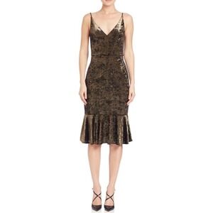 Janie Bryant for Black Halo Gold Metallic Velvet Mermaid Midi Dress Size 8 NWT